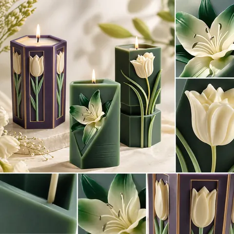 Geometric Flower Candle Silicone Mold DIY Handmade 3D Lily Tulip Relief Aromatherapy Crafting Tool