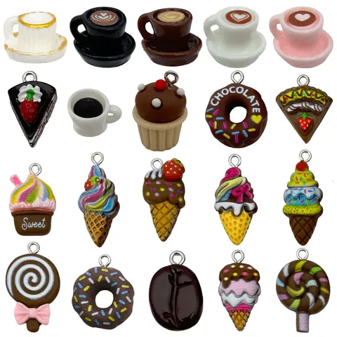 Simulatie Eten Taart Koffie Hars Hangers DIY Sieraden Accessoires Voor Ketting Armband Sleutelhanger