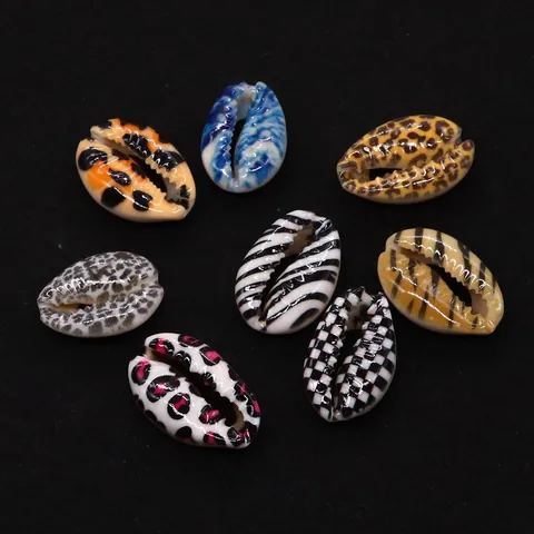 Natural Cowrie Shell Beads For DIY Jewelry Making Leopard Zebra Print Animal Pattern Enamel Printed Shell Accessories