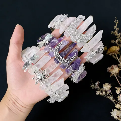Handmade Natural Raw Crystal Point Headband Bohemian Moon Dragonfly Tiara Crown Forest Style Hair Accessory For Women