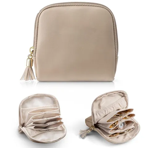 Borsa Organizzatore Gioielli Portatile Pelle PU Nappina Cerniera Multistrato Fisarmonica Beauty Case Viaggio Donne