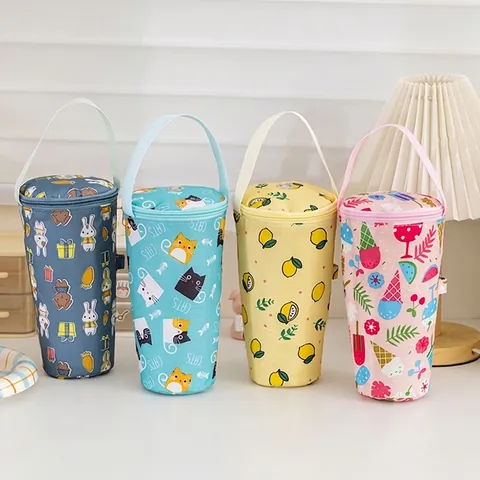 Insulated Water Bottle Sleeve Bag Oxford Cloth Aluminum Foil Lining Thermal Portable Handheld Pouch Multi Purpose For Travel