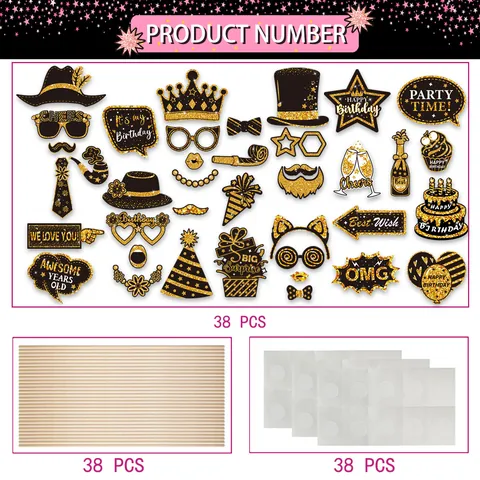 Birthday Photo Booth Props Set Glitter Cardboard Funny Masks For Celebration Party Decoration Photography Accessories Decor