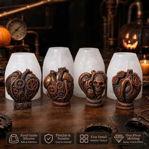 3D Mechanical Heart Silicone Candle Mold Skull Rose Gothic Steampunk Halloween DIY Handmade Craft Tools