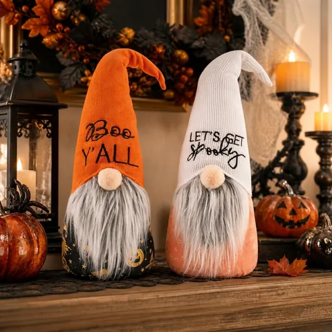 Halloween Faceless Gnome Ornaments Set Knitted Fabric Spooky Boo Y'ALL Dwarf Plush Doll Party Decoration Home Decor
