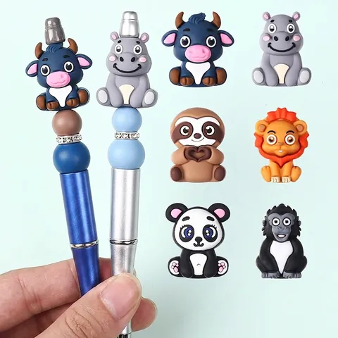 3D Cartoon Animal Silicone Beads Cow Lion Panda Sloth Hippo Gorilla Food Grade BPA Free For DIY Jewelry Keychain Bracelet Making