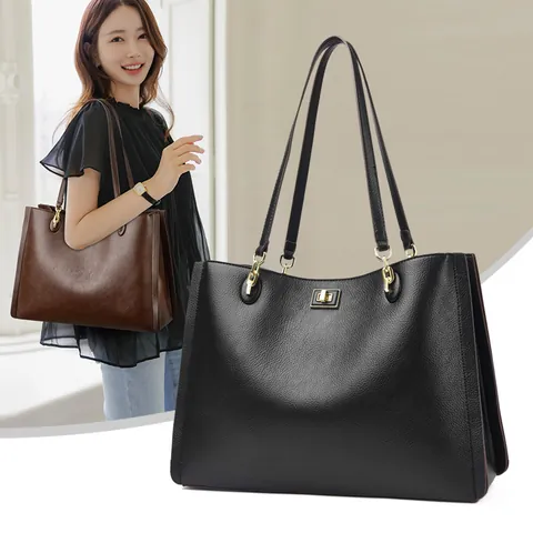 Damen Große Kapazität PU Leder Tragetasche Mode Litschi Textur Patchwork Umhängetasche Pendeln Büro Handtasche