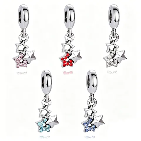 Alloy Zirconia Triple Star Dangle Charm Pendant For DIY Bracelet Necklace Making Shiny Rhinestone Jewelry Accessory For Women
