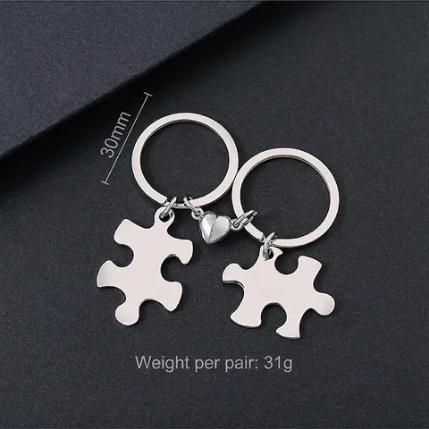 Stainless Steel Couple Puzzle Magnet Heart Keychain Set Polished Metal Key Ring For Lovers Anniversary Birthday Gift