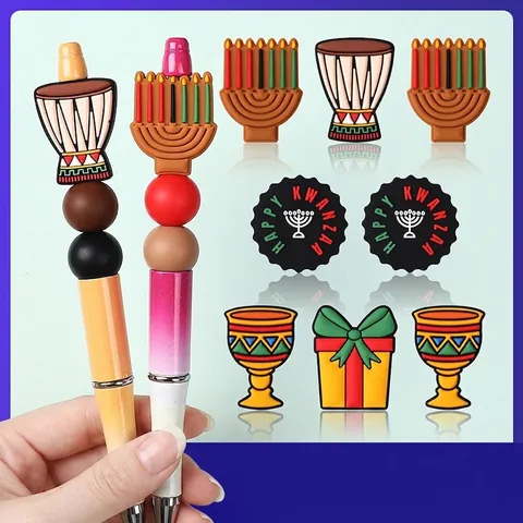 Cuentas de Silicona con Temática de Kwanzaa Tambor Africano Kinara Copa de la Unidad Para la Creación de Joyas DIY Pulseras Collares Manualidades Decoraciones Festivas