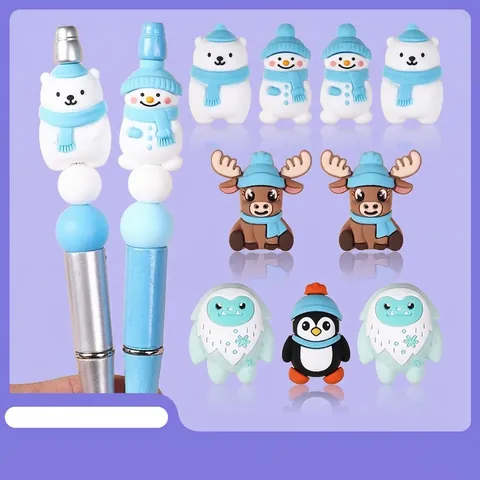 3D Winter Kerstmis Cartoon Siliconen Kralen Rendier Pinguïn Sneeuwpop Ijsbeer Yeti Voor DIY Sieraden Maken Pen Accessoire