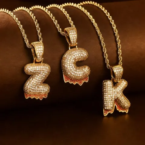 Hip Hop Iced Out Μενταγιόν Μπουρμπουλήθρα Γράμμα Κολιέ για Άνδρες Γυναίκες Χαλκός Ζιρκόνια Χρυσή Αλυσίδα Σχοινί Κοσμήματα