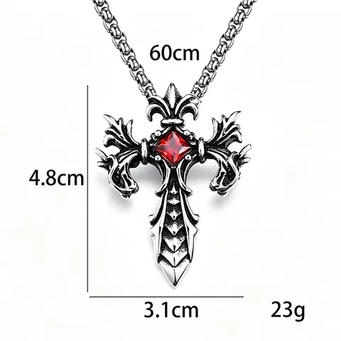 Gothic Stainless Steel Cross Pendant Necklace For Men Women Retro Vintage Dragon Snake Rhinestone Punk Jewelry Accessory