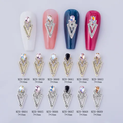 Alloy Nail Art Charms With Rhinestone Water Drop V Shape Arrowhead Design Decoration Accessories For Manicure DIY