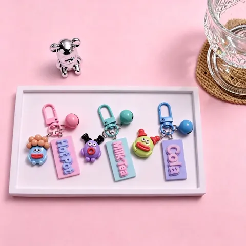 Funny Sausage Mouth Resin Keychain Cartoon Monster Bag Pendant Milk Tea Cola Hot Pot Theme Quirky Cute Charm Gift Accessory