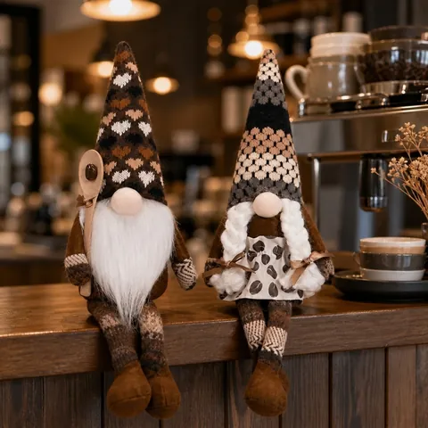 Handgefertigter Kaffee Zwerg Plüschpuppe Nordische Gesichtlose Rudolph Figur Mit Holzlöffel Für Kaffee Bar Küche Zuhause Dekoration
