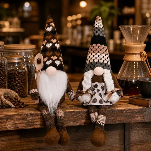 Handgefertigter Kaffee Zwerg Plüschpuppe Nordische Gesichtlose Rudolph Figur Mit Holzlöffel Für Kaffee Bar Küche Zuhause Dekoration