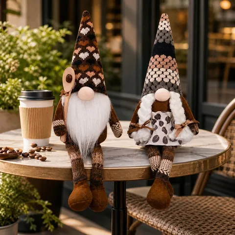 Coffee Themed Gnome Plush Decorations Faceless Dolls Ornaments With Wooden Spoon Knitted Hats For Coffee Bar Home Decor Party Favors