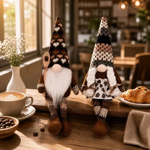 Coffee Themed Gnome Plush Decorations Faceless Dolls Ornaments With Wooden Spoon Knitted Hats For Coffee Bar Home Decor Party Favors
