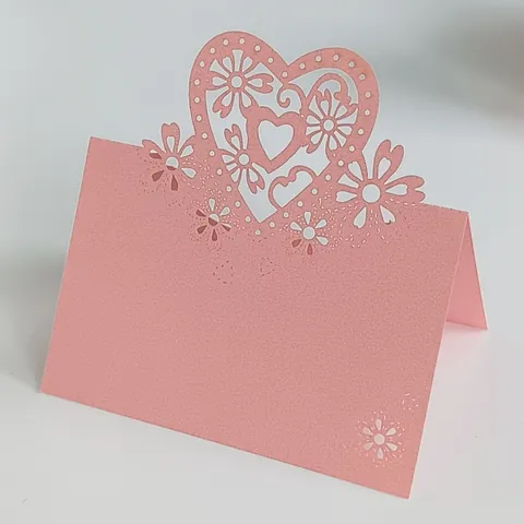 Laser Cut Heart Flower Wedding Place Cards Pearlescent Cardstock Table Name Seat Cards For Party Banquet Dinner Decoration