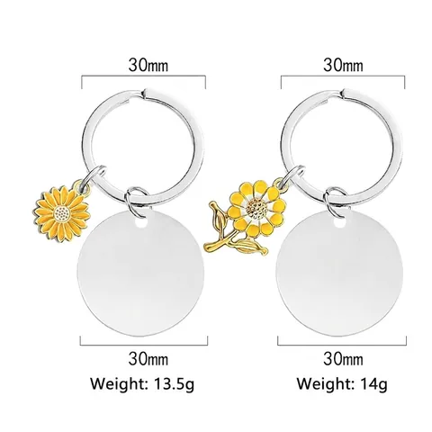 Sunflower Inspirational Stainless Steel Keychain Laser Engraved Round Tag Pendant Keyring Jewelry Gift For Friends Daughter