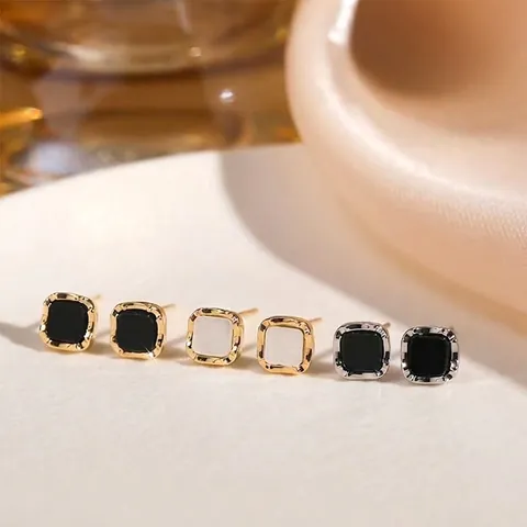 Geometric Square Stud Earrings With 925 Sterling Silver Earring Post Alloy Metal Minimalist Elegant Jewelry For Women