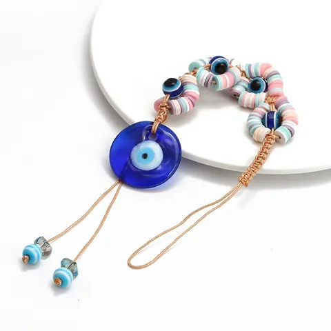 Blue Glass Metal Evil Eye Wall Hanging Nazar Protection Charm Mediterranean Style Amulet Home Office Decoration Hanging Gift