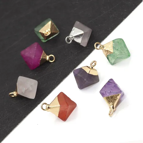 Natural Stone Crystal Pendant 11x20mm Pyramid Rhombus Shape Electroplated Pendant Only For DIY Jewelry Making Accessories