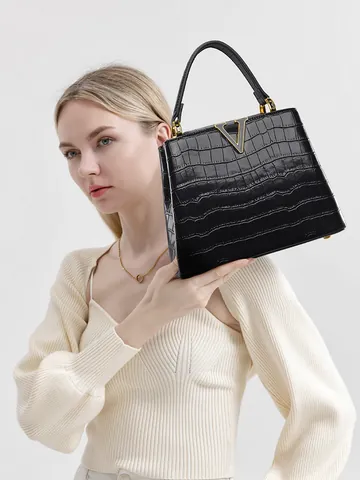 Sac à Main de Mode pour Femmes en Cuir PU Motif Crocodile Sac Bandoulière Style Designer de Luxe Sac à Épaule