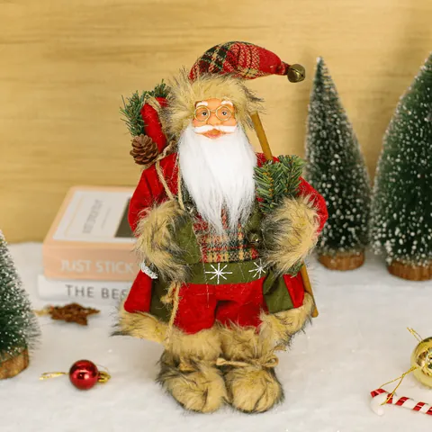 Stehende Weihnachtsmann Figur Weihnachtsdekoration Plüschpuppe Ornament Mit Goldroten Outfits Für Zuhause Tischparty Dekor