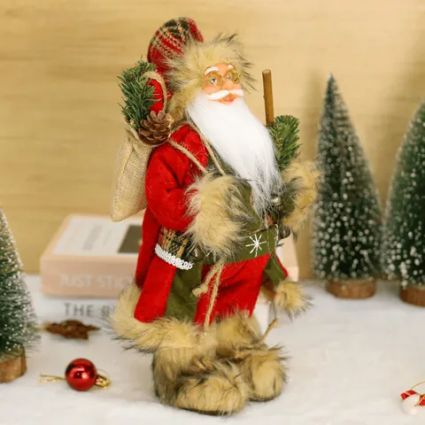 Stehende Weihnachtsmann Figur Weihnachtsdekoration Plüschpuppe Ornament Mit Goldroten Outfits Für Zuhause Tischparty Dekor