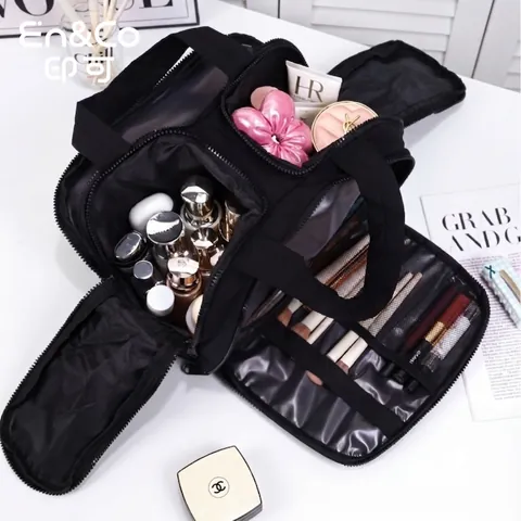 Large Capacity Makeup Bag Nylon Quilted Multi Compartment Travel Portable Cosmetic Organizer Pouch For Women