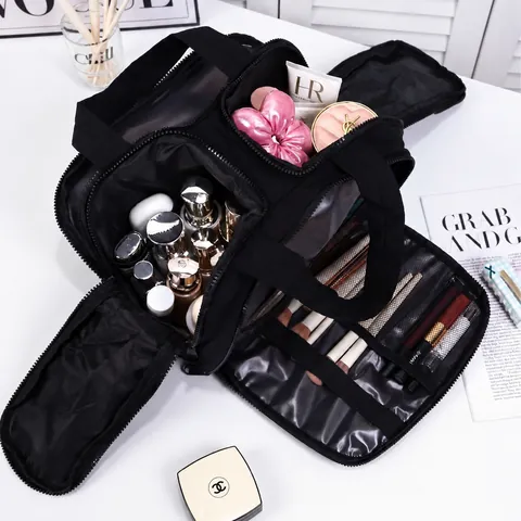 Grote Capaciteit Make-up Tas Nylon Gewatteerd Meerdere Compartimenten Reizen Draagbare Cosmetische Organizer Voor Vrouwen