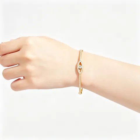 Stainless Steel Evil Eye Pave Rhinestone Bangle For Women Gold Silver Rose Gold Plated Fashion Jewelry Eye Hinged Cuff