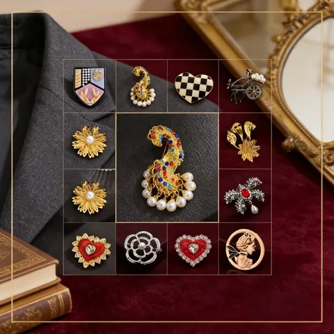 Vintage Alloy Rhinestone Artificial Pearl Brooch Pin For Women Fashion Enamel Badge Camellia Heart Shield Flower Jewelry Accessories Gift