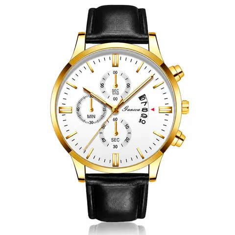 Fashion Men's Business Casual Quartz Watch With Date Display Alloy Case Faux Leather Strap Three Eye Decoration Wristwatch
