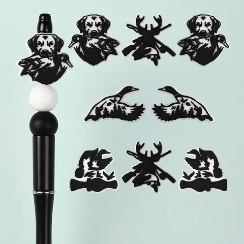 Lebensmittelechte Silikon Jagdsaison Perlen Schwarz Weiß Jagdhund Wildente Geweih Barsch DIY Schmuck Schuhanhänger Für Armband Stift Dekor