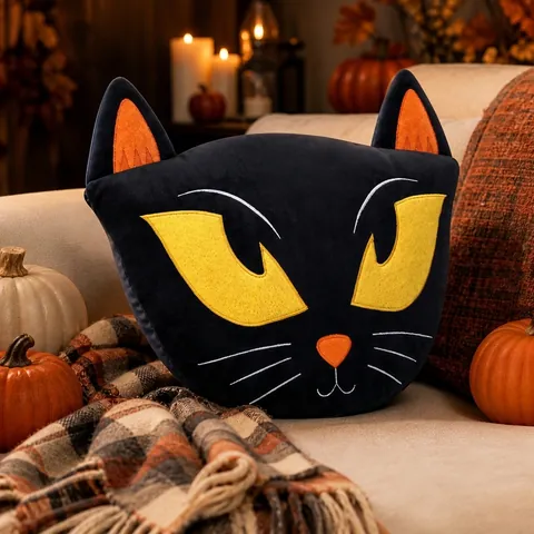 Cuscino In Peluche A Forma Di Gatto Nero Per Halloween Con Ricami Morbidi Cuscino Per Decorazione Casa Soggiorno Festa