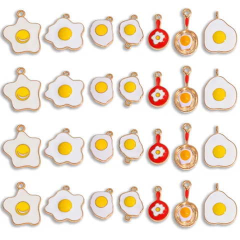 Cartoon Fried Egg Frying Pan Enamel Alloy Charms For DIY Jewelry Making Necklace Earring Crafting Accessories Food Theme Pendants