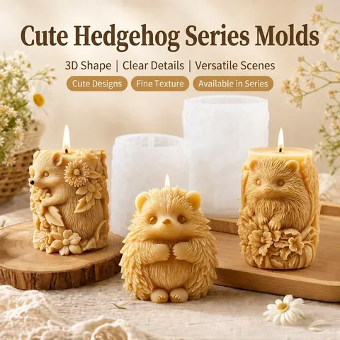 Hedgehog And Flowers Candle Silicone Mold For DIY Handmade Aromatherapy Plaster Ornament Animal Relief Craft