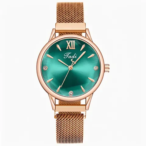 Fashion Women Quartz Watch Milanese Stainless Steel Mesh Strap Magnetic Clasp Rhinestone Roman Numeral Dial Elegant Wristwatch