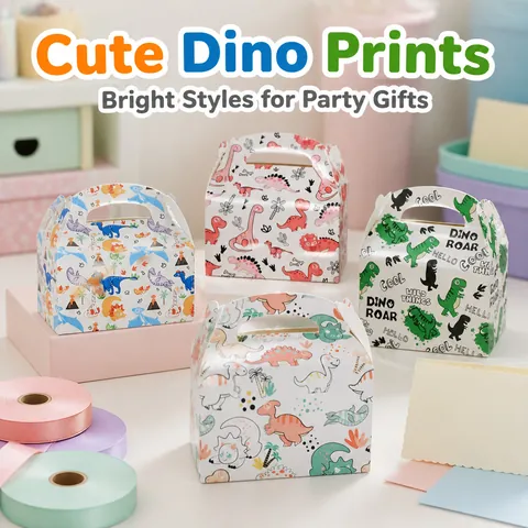 Boîtes Cadeaux à Pignon en Papier Thème Dinosaure de Dessin Animé Avec Poignée Pour Fête d'Anniversaire Enfants Boîtes d'Emballage Pour Bonbons Biscuits Pâtisseries