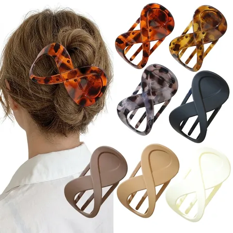 Infinity Shape Matte PS Hair Clip For Women Traceless Large Duckbill Clip Leopard Tortoiseshell Hairpin Elegant Styling Accessories