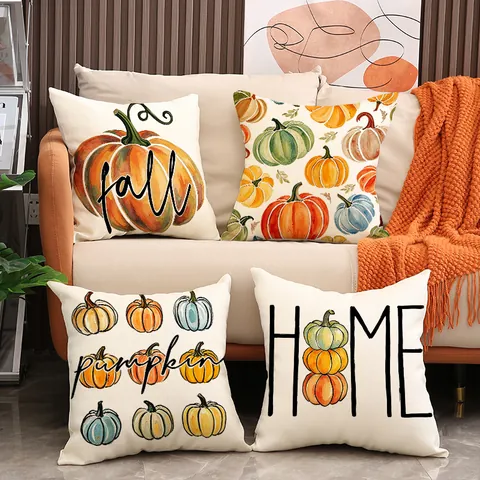 Thanksgiving Autumn Pumpkin Linen Pillowcase Decorative Sofa Cushion Cover Fall Home Pumpkin Letter Print Holiday Decor