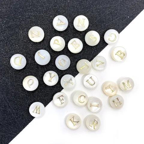 Natural White Shell Alphabet Beads Gold Letter Mother Of Artificial Pearl Round Loose Beads For DIY Jewelry Making Accessories
