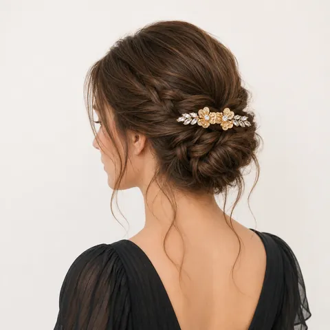 Gold Alloy Flower Butterfly Bridal Hair Comb With Zircon Rhinestones Elegant Wedding Banquet Hair Accessories For Women