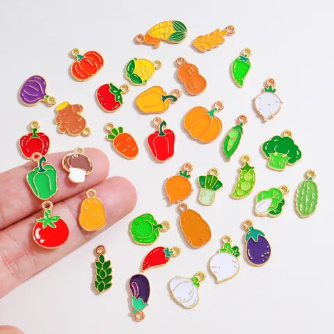 Alloy Enamel Vegetable Fruit Charms Pendants For DIY Jewelry Making Necklace Bracelet Autumn Harvest Pumpkin Corn Carrot Tomato Pendant