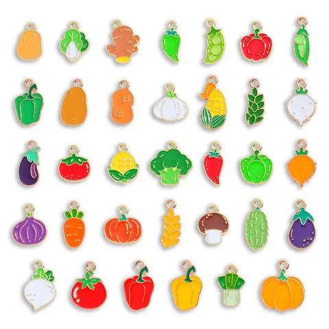 Alloy Enamel Vegetable Fruit Charms Pendants For DIY Jewelry Making Necklace Bracelet Autumn Harvest Pumpkin Corn Carrot Tomato Pendant