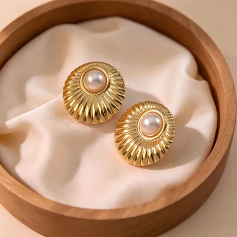 Stainless Steel Gold Stud Earrings Vintage Heart Shell Leaf Moon Star Geometric Fashion Earrings For Women Jewelry Gift
