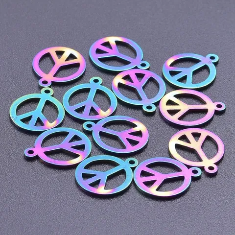 Stainless Steel Peace Sign Pendants Circular Metal Charms Electroplated For DIY Jewelry Making Accessories Silver Multicolor